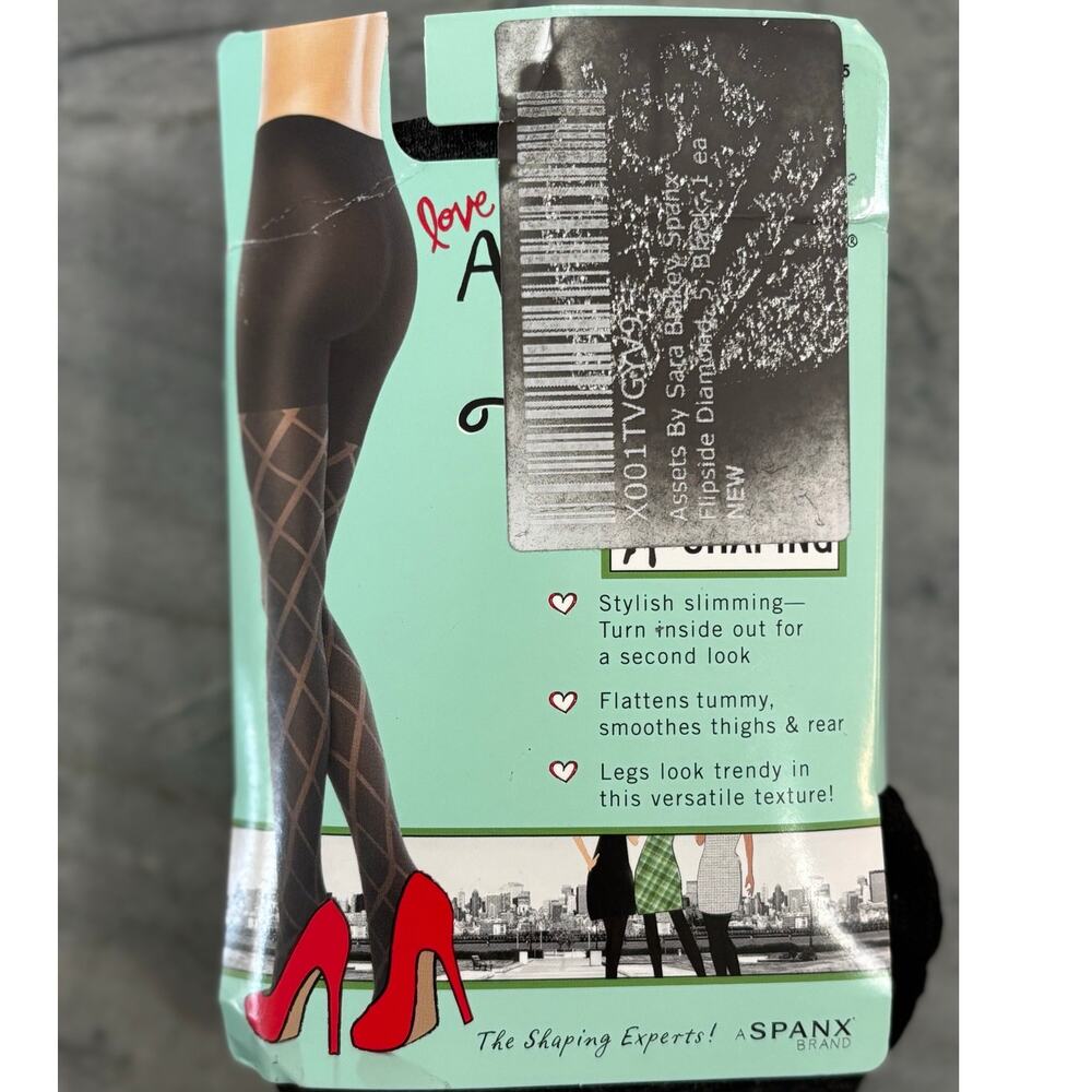Spanx Assets Tights Flipside Diamond Reversible Shaping Black Size 5